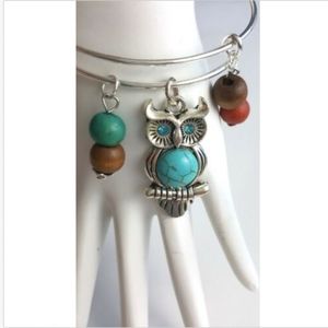 Fall Owl Charm Dangle Bracelet Aqua Blue Orange Brown Autumn 🍂